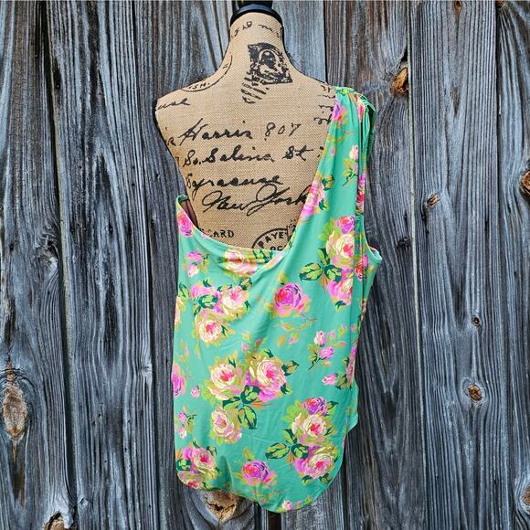 Plus Size JCrew One Shoulder Swimsuit Plus Size 22 Green Pink Floral Print NWT - Picture 3 of 10